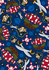 Cartoon Pirate Captain and Ship Pattern