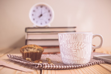 Typography on coffee cup with retro color effected