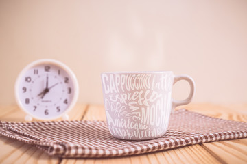 Typography on coffee cup with retro color effected