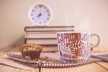 Typography on coffee cup with retro color effected
