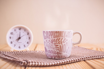 Typography on coffee cup with retro color effected