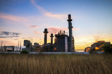 Fototapeta na wymiar Gas turbine electric power plant with twilight