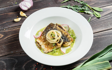 carp fillet with cream of celery and lemon sauce