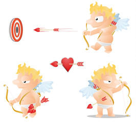 Valentine cartoon cupid baby character actions, vector illustration, isolated, over white
