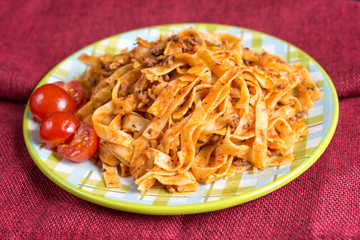 tasty pasta-Italian meat sauce pasta on the table