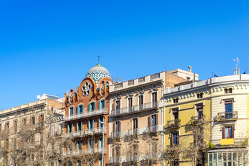 Fototapeta premium Cityscape in Barcelona Europe - street view of Old town in Barce