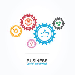 Business start up concept with colorful gear icons illustration.