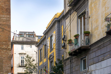 Naklejka premium Street view of old town in Naples city, italy Europe