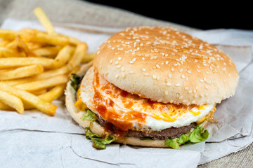 Cheese burger - American cheese burger with Golden French fries