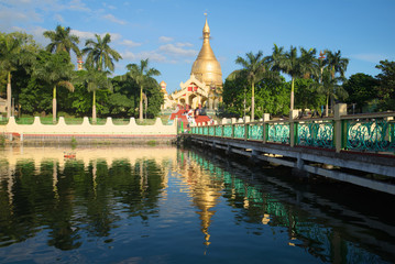 View of the Buddhist temple Maha Wizaya Pagoda on a Sunny day. Yangon, Myanmar