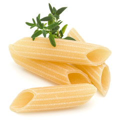 Italian pasta isolated on white background. Pennoni. Penne rigat