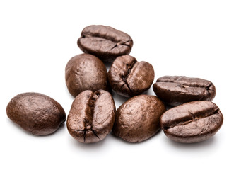 roasted coffee beans isolated in white background cutout
