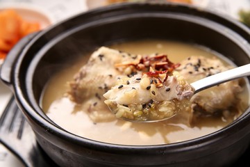 red ginseng chicken soup. hongsam  samgyetang