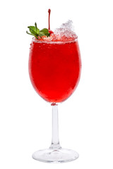 Wineglass with red fruit coctail with mint leaf