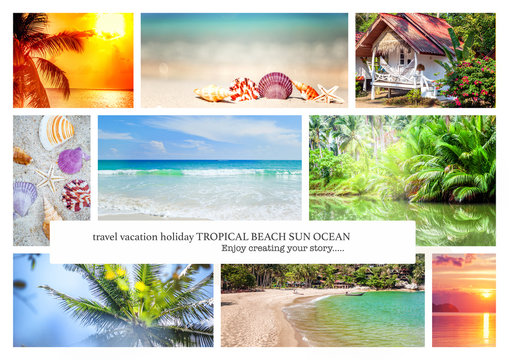 Collage of summer beach images - nature and travel background Va