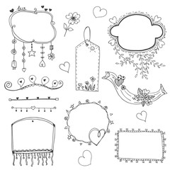 Set of doodle lines hand drawn frames vector illustration