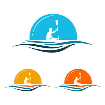 Boat Kayak Paddle Canoe Rowing with Sunrise Logo