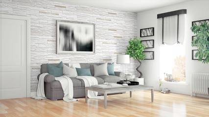 Modern bright interior . 3D rendering