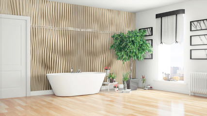 Modern bright interior . 3D rendering