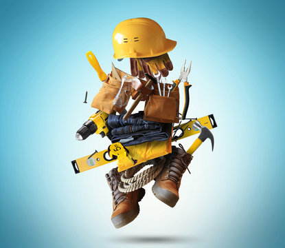 Construction tools with a shoes and a helmet