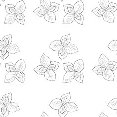 Mint peppermint fresh herb leaves plant hand drawn illustration. Sketch style. For traditional cuisine, medicine, treatment, cooking, gardening. Seamless pattern.