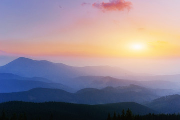 Fantastic sunset in the mountains of Ukraine.