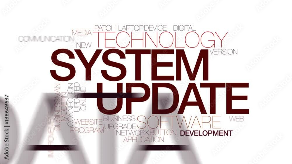 Poster system update animated word cloud, text design animation. kinetic typography.