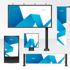 Mockup billboard, city light, horizontal and vertical banners. Set objects for outdoor advertising. Template for branding on white background. Vector illustration.