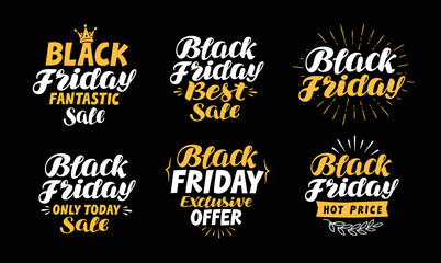Black Friday, sale label. business, shopping icons set. lettering, calligraphy vector illustration