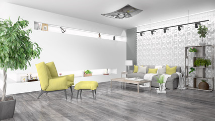 Modern bright interior . 3D rendering