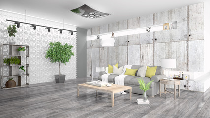 Modern bright interior . 3D rendering