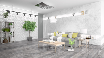 Modern bright interior . 3D rendering