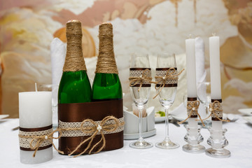 Bottle braided with flax rope for very expensive wines