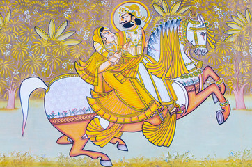 Fresco of a king and queen outside Mehrangarh Fort