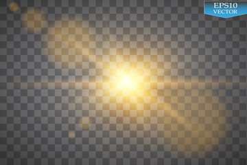 Vector transparent sunlight special lens flare light effect. Sun flash with rays and spotlight
