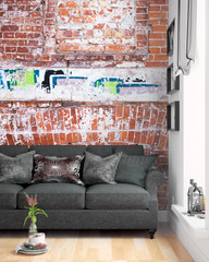 Modern bright interior . 3D rendering