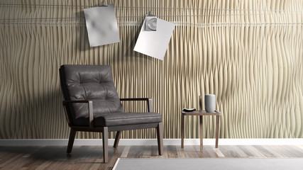 Modern bright interior . 3D rendering