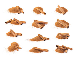 Pile of cinnamon powder isolated