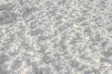 White snow texture background, winter scene close up