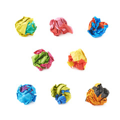 Colorful crumbled paper ball isolated