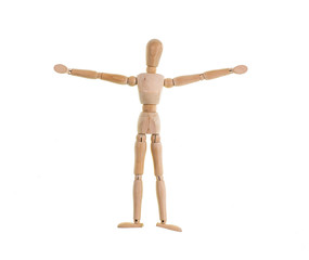 wooden man figure on white background isolated