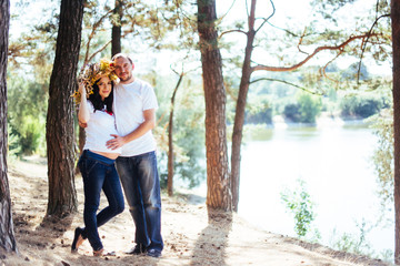 Fototapeta premium young happy couple waiting baby