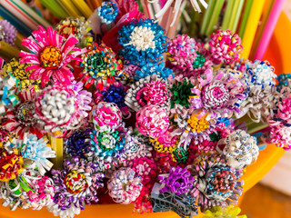 Colorful of artificial flower that  re-cycle from plastic bottle