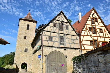 View in the historical town of Rothenburg on the Tauber, Bavaria, region Middle Franconia, Germany