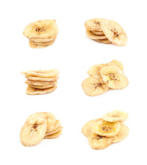 Baked banana chip slice isolated
