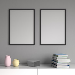 Mockup poster in the interior, trend color, 3D rendering