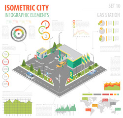 Flat 3d isometric Gas station and city map constructor elements