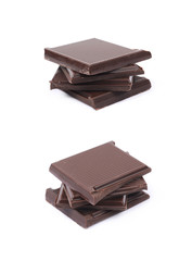Pile of chocolate bar pieces isolated