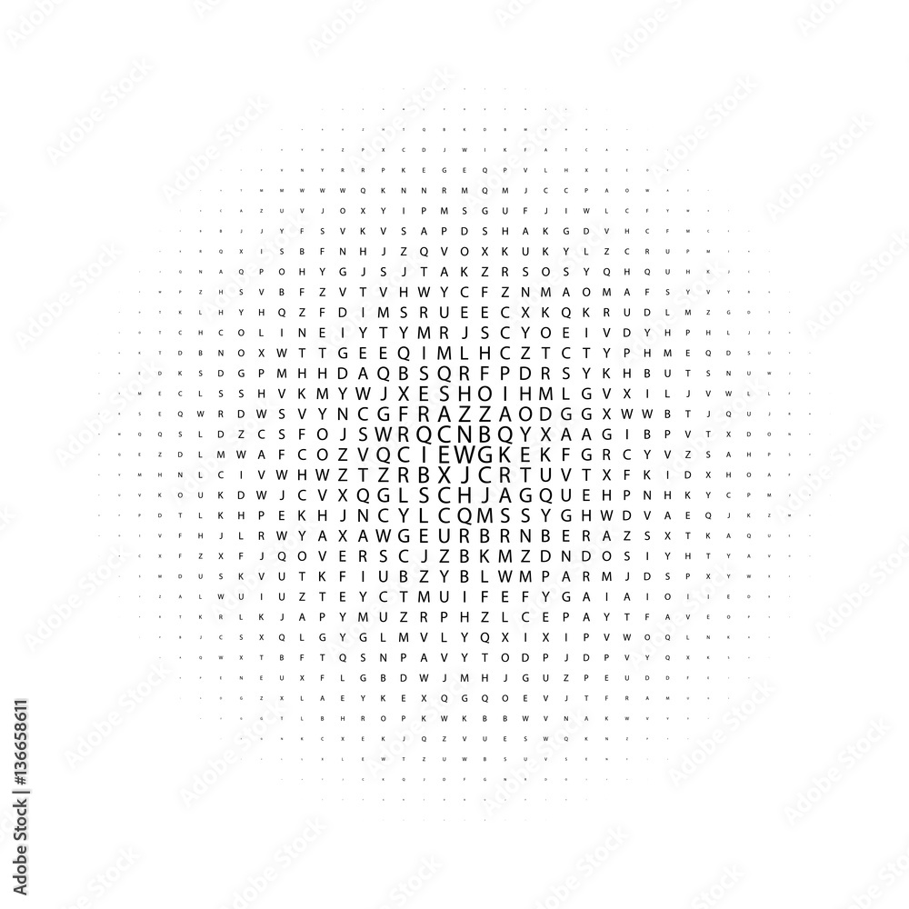 Poster abstract black and white deco art print halftone pattern with letters
