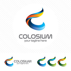 Naklejka premium Colorful letter C logo design vector for technology. Digital logo pixel concept with pixel shades gradient color.
